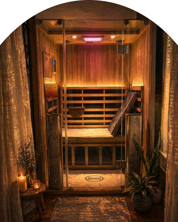 Warm cedar sauna room at Areté